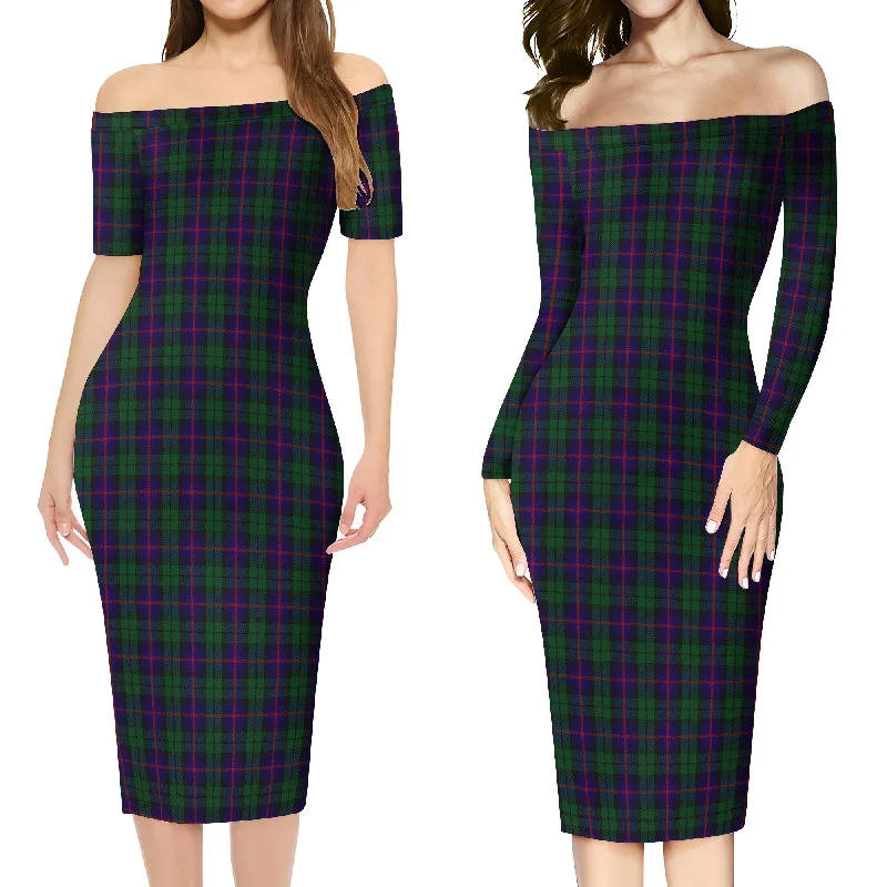 Urquhart Tartan Off Shoulder Lady Dress Casual chic unclassified dresses