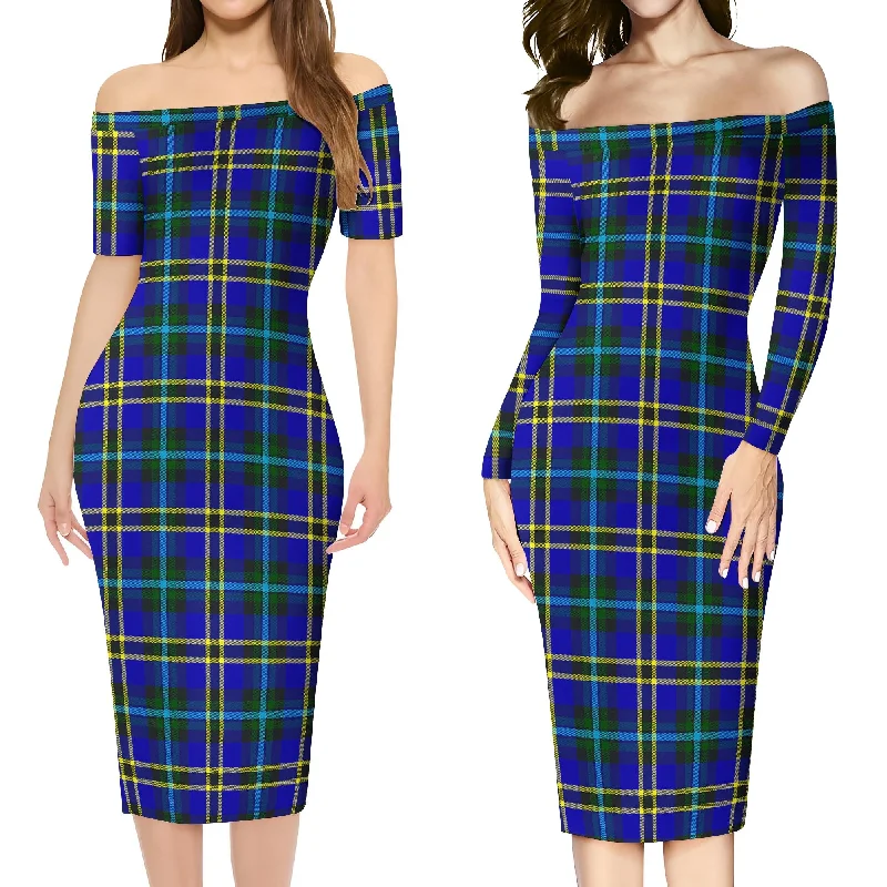 Weir Modern Tartan Off Shoulder Lady Dress Preppy unclassified dresses