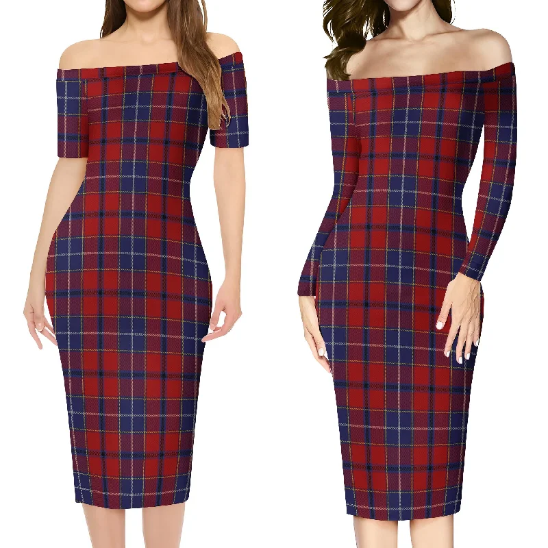 Wishart Tartan Off Shoulder Lady Dress Satin unclassified dresses