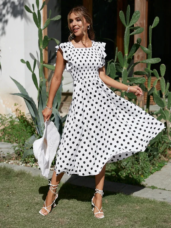 Women's Summer Square Collar Polka Dot White Dress Party unclassified dresses