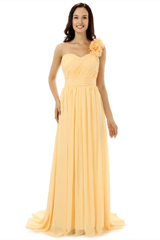 Yellow One Shoulder Chiffon With Pleats Flower Corset Bridesmaid Dresses outfit Plus size unclassified dresses