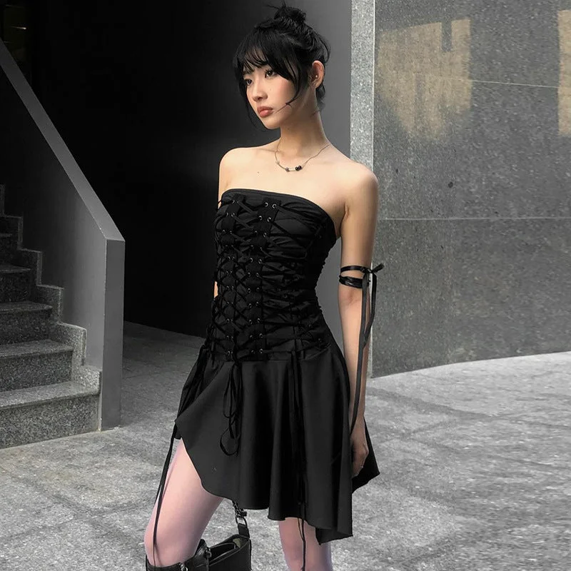 Dark Corset Strings Slim Dress Designer unclassified dresses