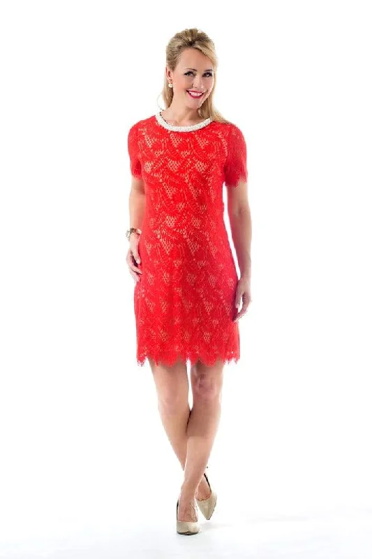 Woven Short Sleeve Cate Embellishment Nursing Dress Aurora Red Pleated Mini Denim