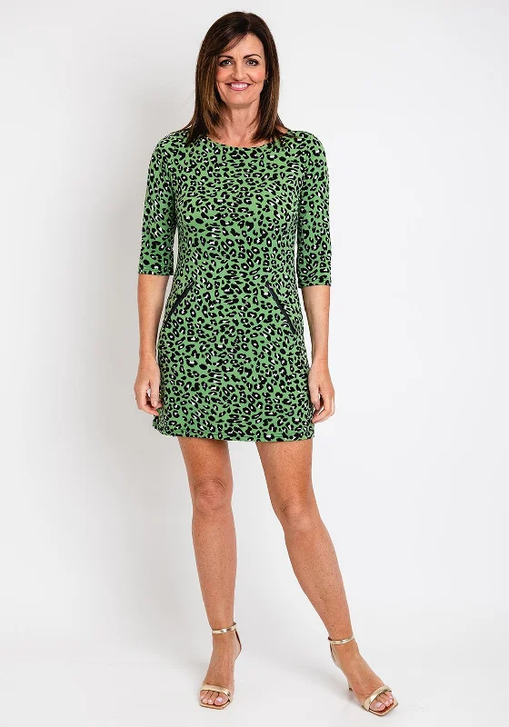 Serafina Collection Shift Leopard Print Mini Dress, Green Printed Mini Skirt