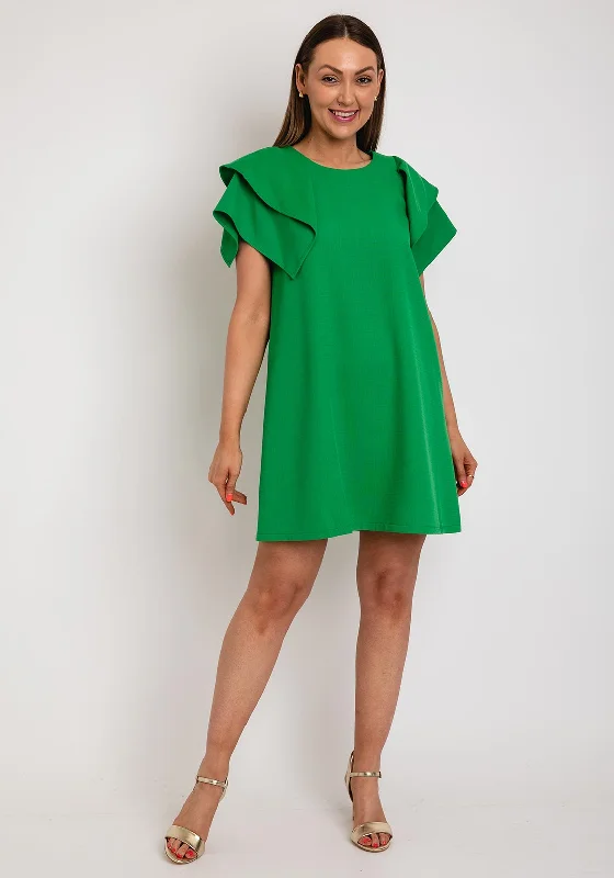 The Sofia Collection Frill Sleeve Shift Mini Dress, Green Summer Skater Skirt