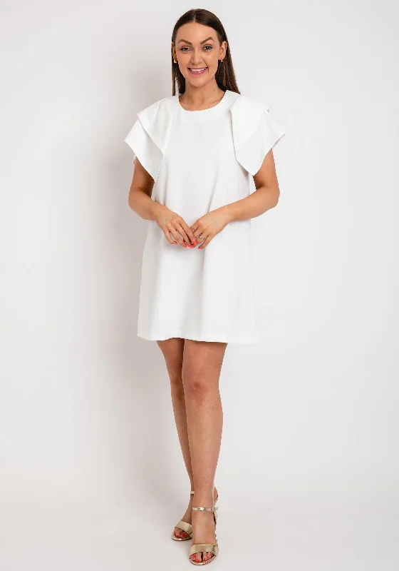 The Sofia Collection Frill Sleeve Shift Mini Dress, White High-Waist Skirt Look