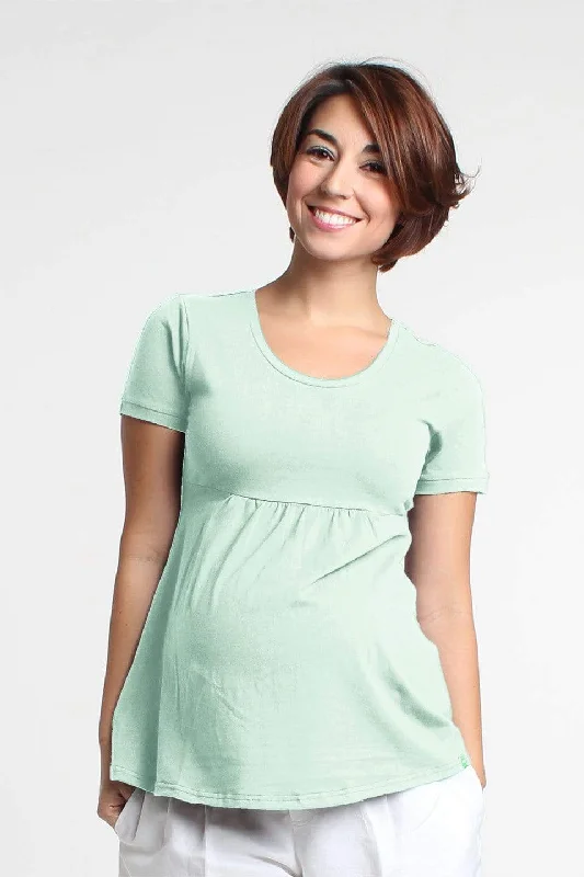 Esther Round Neck Empire Line Short Sleeve Tee Mint High-Waisted Mini Skirt