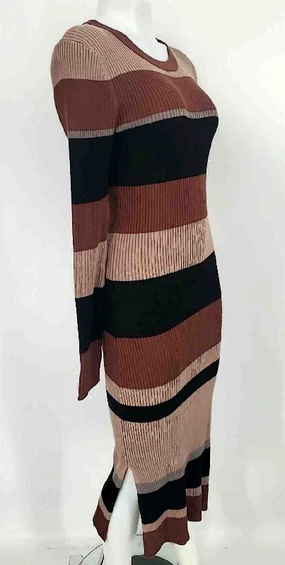 EVEREVE Brown Black Multi Knit Stripe Longsleeve Size SMALL (S) Dress Slim-fit Maxi Skirt