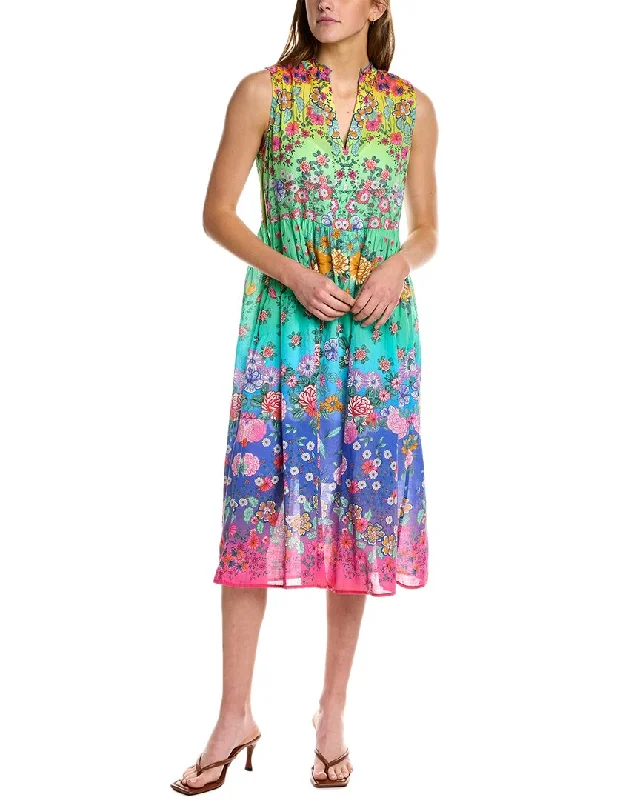 Johnny Was Rainbow Field Ruffle Tank Dress Stylish Tank Gown