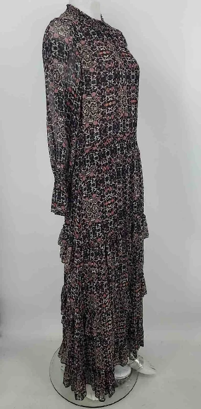 MISA Black Purple Multi Made in USA Floral Print Maxi Length Dress Soft Maxi Skirt