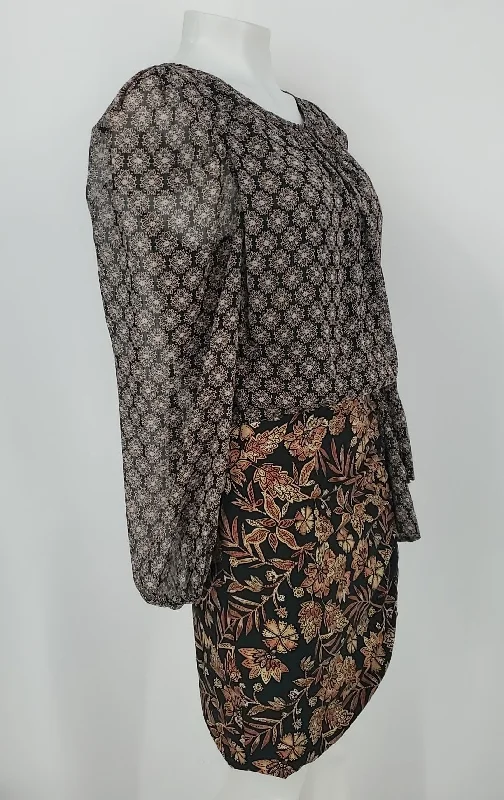 MISA Black Tan Multicolor Made in USA Print Longsleeve Size 4  (S) Dress Printed Maxi Skirt