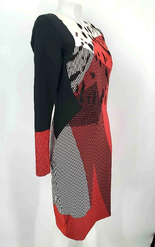 PRABAL GURUNG Black & White Red Made in Italy Print Longsleeve Size 6  (S) Dress High-Waist Maxi Skirt