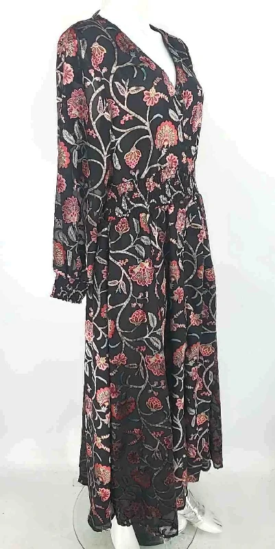 TALISMAN Black Red Multi Velour Burnout Floral Maxi Length Size SMALL (S) Dress Plaid Maxi Skirt