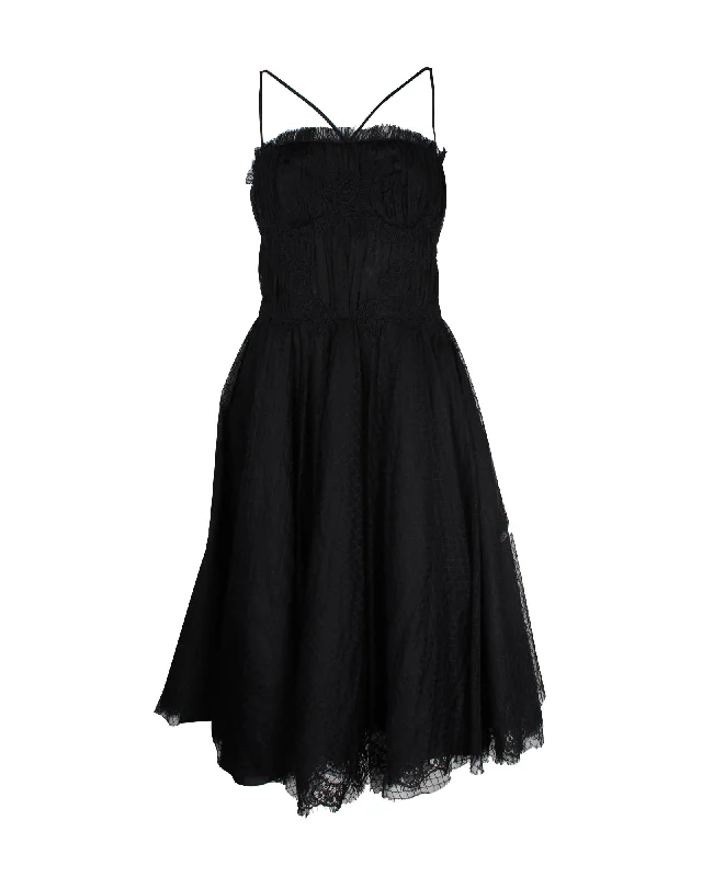 Dolce & Gabbana Ruched Lace Dress in Black Cotton Lace Wedding Gown