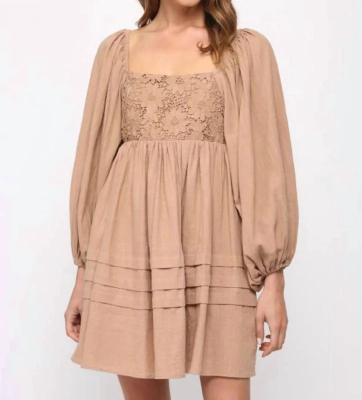 Lace Puff Sleeve Dress In Light Brown Lace Dress Modern