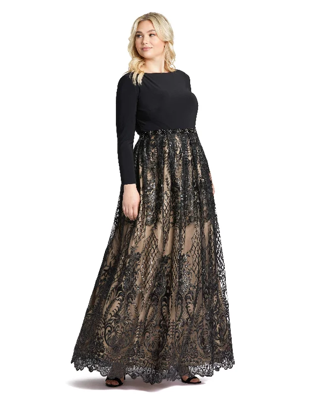 Long Sleeve High Neck Lace A Line Gown Lace Dress Bohemian