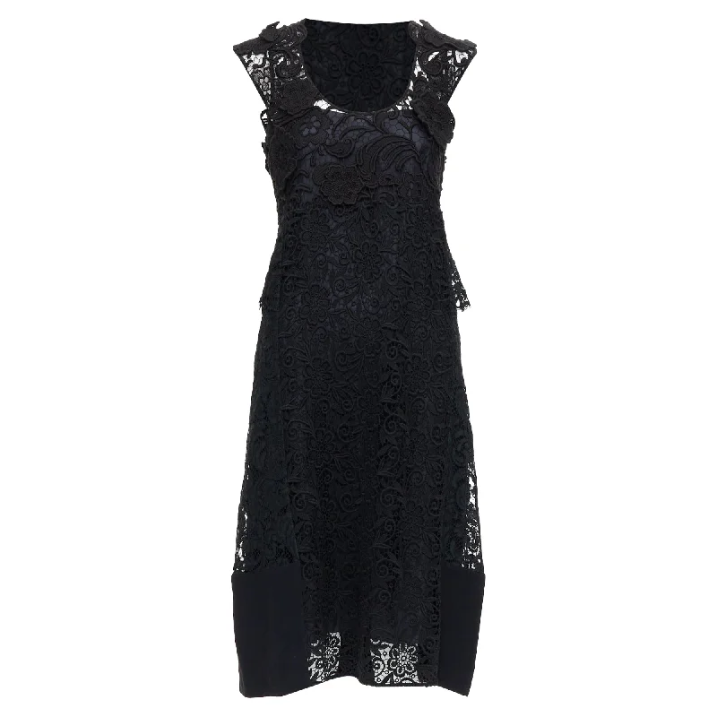 Prada Cotton Blend Heavy Lace Applique Panelled Dress Lace Dress Sleek