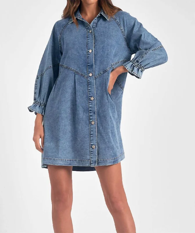 Brenna Denim Dress In Blue Denim Skirt Flare