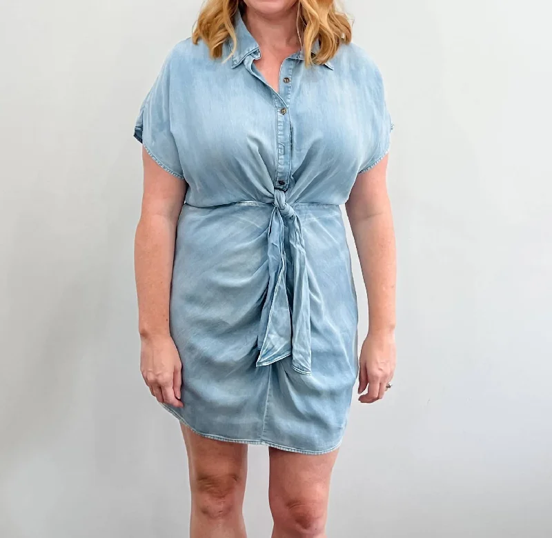 Pure Delight Denim Dress In Light Wash Tattered Denim Skirt