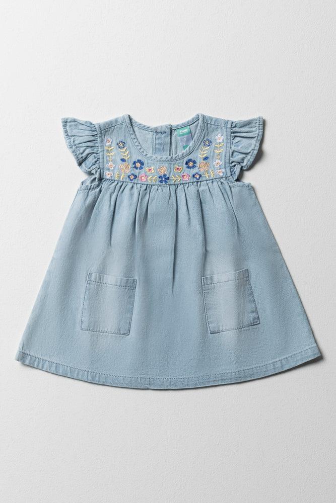 A-Line Denim Dress Light Blue Ripped Front Denim Skirt