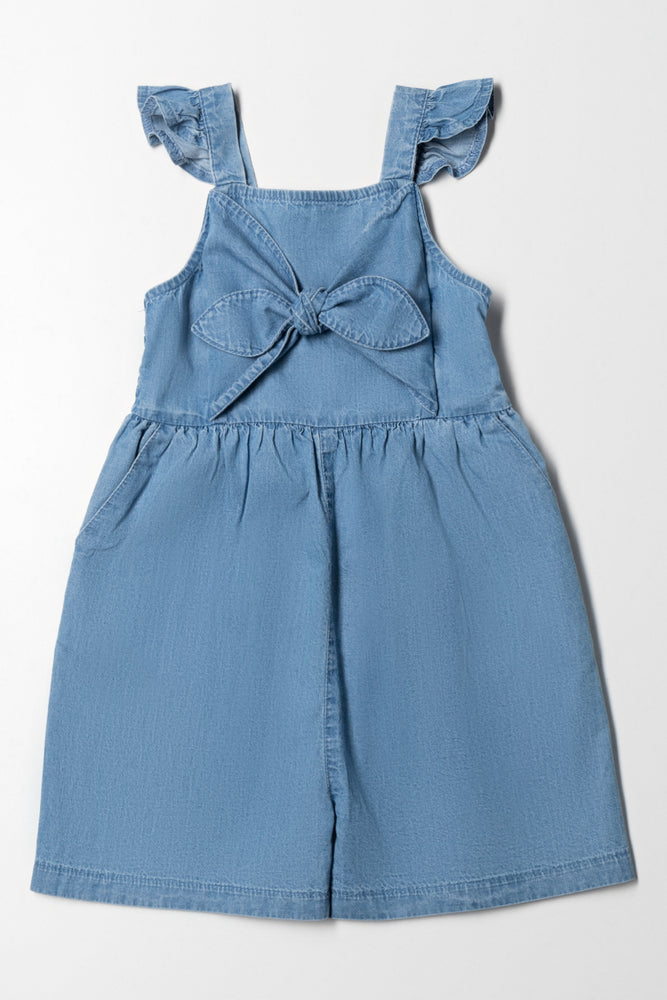 Bow Denim Short Jumpsuit Blue Denim Skirt Outfit