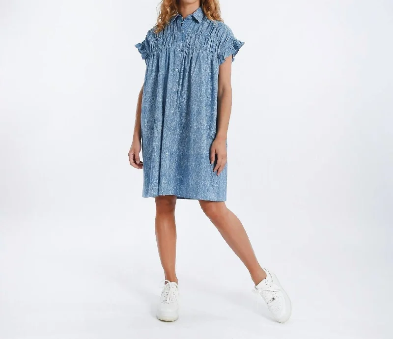 Brenna Denim Dress In Blue Flared Denim Skirt