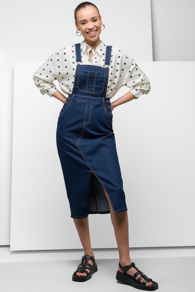 Denim Dungaree Dress Blue Light Wash Denim Skirt