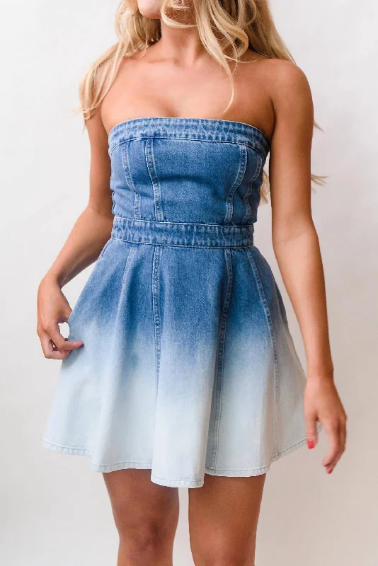 Meryl Dress In Dip-Dye Denim Classic Blue Denim