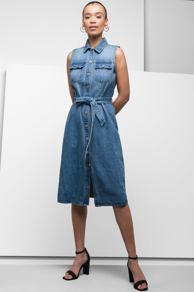 Sleeveless Belted Denim Dress Blue Denim Skirt Appeal